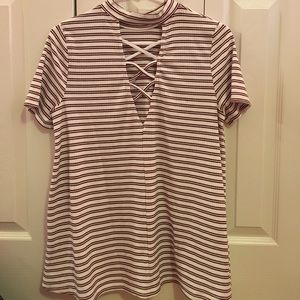 striped lace up shirt